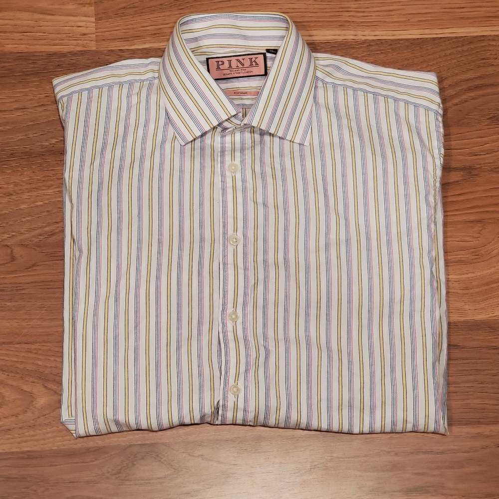 Thomas Pink L/S Striped Casual Dress Shirt Size M
